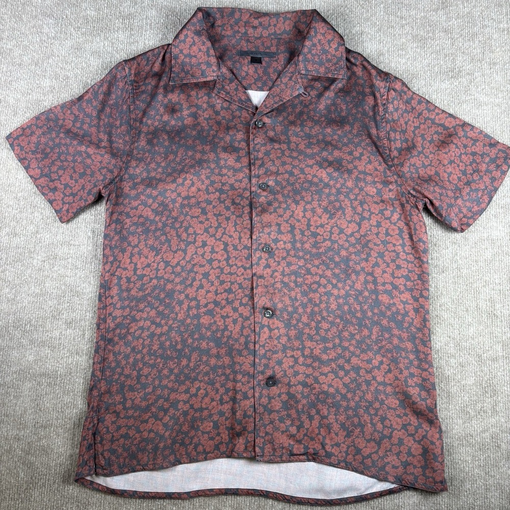 John Varvatos Camp Collar Floral Print Shirt Men's Small Red Black Casual